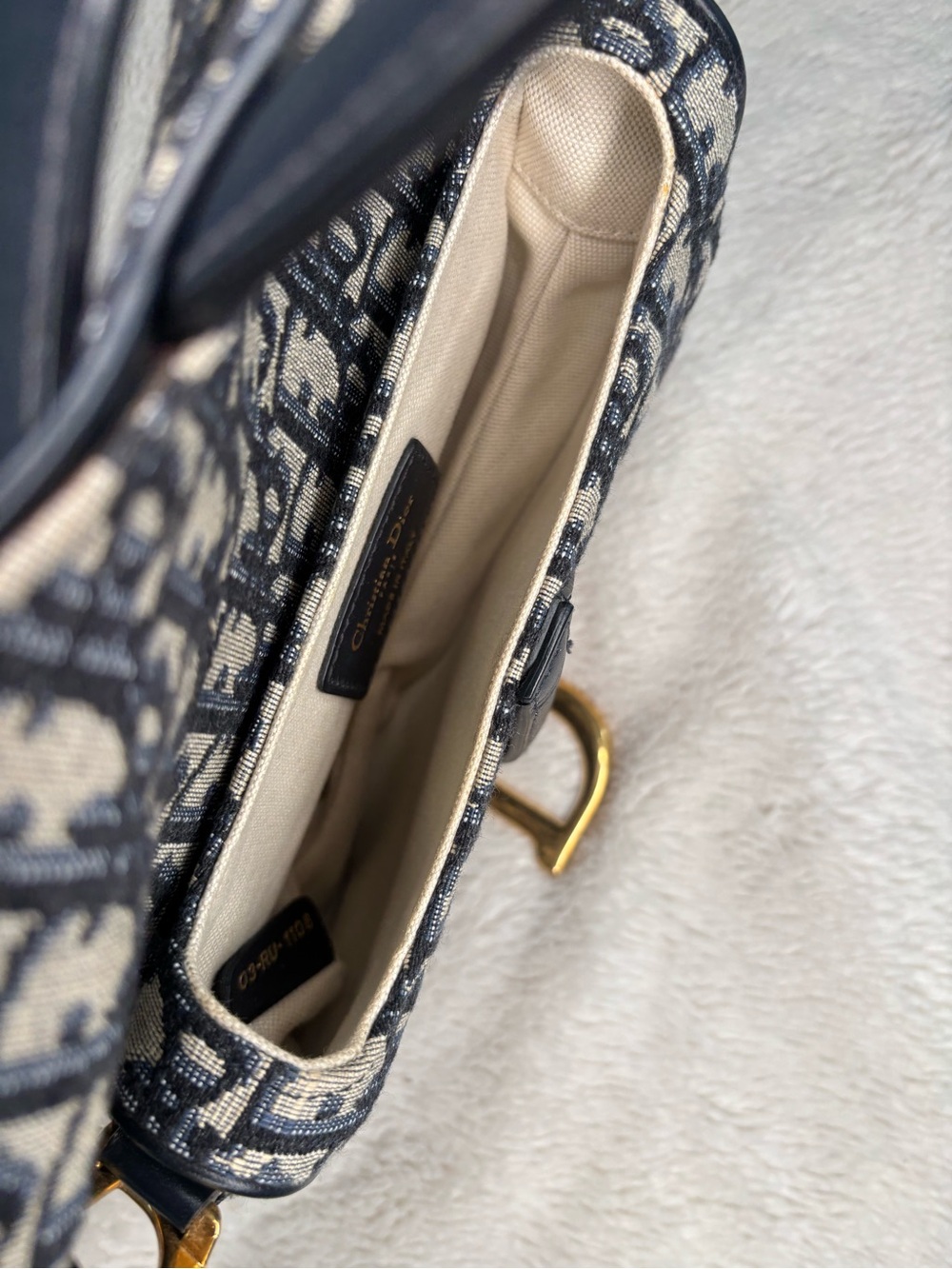 Christian Dior Vintage Oblique Saddle Bag Navy Trotter Monogram Gold Hardware - Picture 12 of 16
